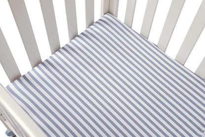 Onacosht Pack n Play Sheets 2 Pack Stretchy Jersey Knit Playard Fitted Sheets Portable Mini Crib Sheets Set, Convertible Playard Mattress Cover, White and Grey, Stripes and Dots