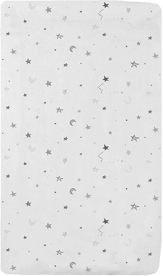 American Baby Company 15" x 33" Fitted Bassinet Sheet, Printed 100% Natural Cotton Jersey Knit, Grey Star and Moon, Soft Breathable, for Boys and Girls