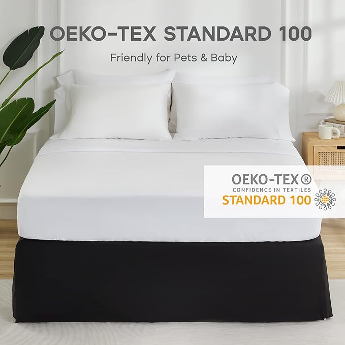 SONIVE Twin Bed Skirt,15" Drop Pleated Dust Ruffle,Classic Tailored Easy Fit Brushed Microfiber Skirts Hotel Quality Shrinkage & Fade Resistant Black