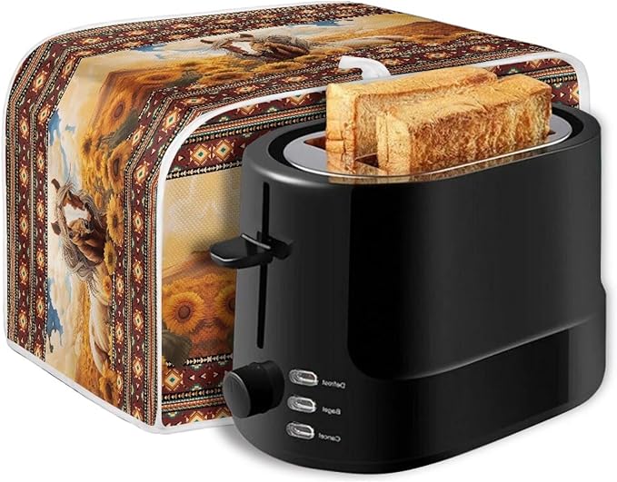 Aztec Horse Sunflower Printed Oven Cover Toaster Cover for Home, Tribal Horse Printed Toaster Cover Dirt and Fingerprint Protection, 4 Slice Toaster Oven Cover Kitchen Accessories