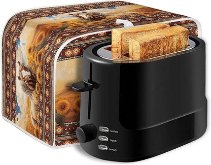 Aztec Horse Sunflower Printed Toaster Cover for Home, Tribal Horse Printed Bread Maker Cover Dirt and Fingerprint Protection, 2 Slice Toaster Oven Covers Kitchen Accessories