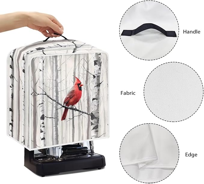 Christmas Cardinal Coffee Maker Cover for Kitchen Counter, Washable Small Appliance Covers with Handle