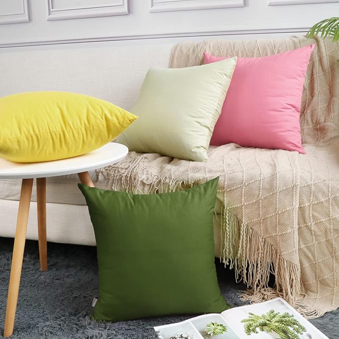 Thmyo 4-Pack 100% Cotton Comfortable Solid Decorative Throw Pillow Case Square Cushion Cover Pillowcase Sublimation Blank Pillow Covers DIY Throw Pillowcase(16x16 inch/ 40x40cm,Olive Green)