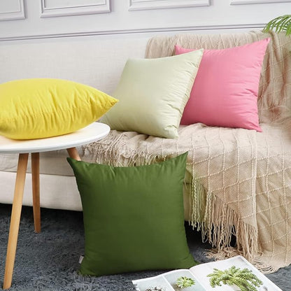 Thmyo 4-Pack 100% Cotton Comfortable Solid Decorative Throw Pillow Case, Square Cushion Cover Pillowcase Sublimation Blank Pillow Covers DIY Throw Pillowcase for Sofa(20x20 inch/ 50x50cm,Olive Green)