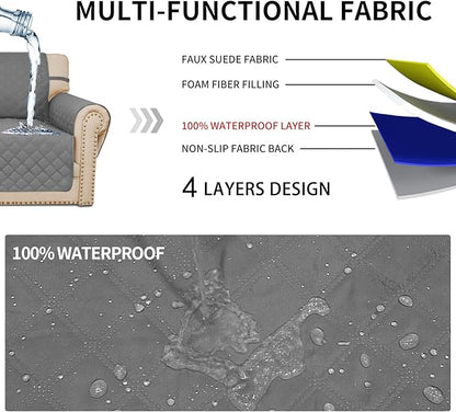 Easy-Going Waterproof Oversized Loveseat Covers Leakproof Couch Cover for 2 Cushion Couch Sofa Cover Washable Sofa Slipcover Non-Slip Furniture Protector with Pocket for Pets (Medium-XL, Grey)