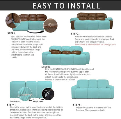 Easy-Going 8 Pieces Recliner Sofa Stretch Sofa Slipcover Sofa Cover Furniture Protector Couch Soft with Elastic Bottom Kids, Spandex Jacquard Fabric Small Checks Light Green