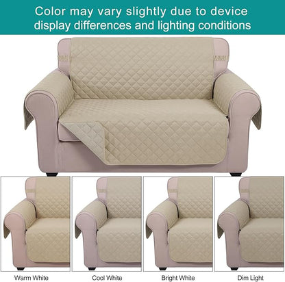 U-NICE HOME Loveseat Sofa Cover Reversible Couch Cover for Dogs with Elastic Straps Water Resistant Furniture Protector for Pets Couch Cover for 2 Cushion Couch (Loveseat, Sand/Beige)