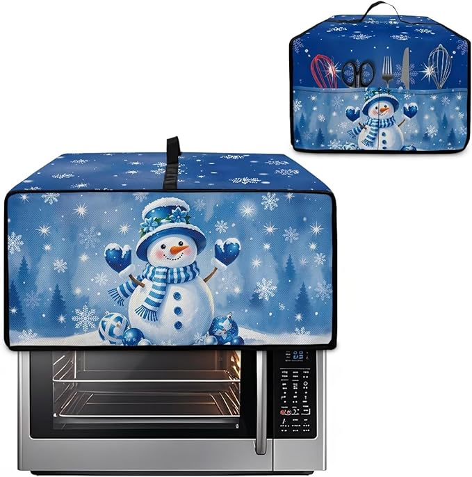 Christmas Toaster Oven Dust Cover Small Kitchen Appliance Cover for Countertop Convection Ovens,Small Appliances, L, 18.5 x 22.5 x 13 Inches, Blue Snowman Snowflake