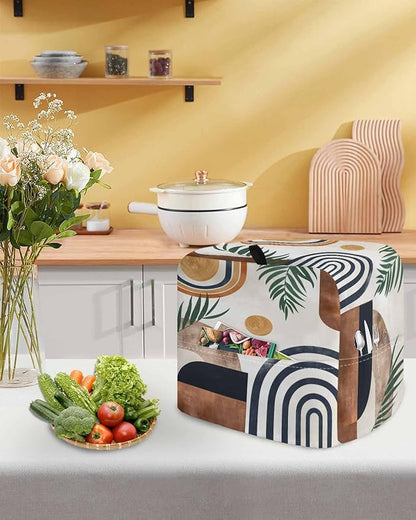 Farmhouse Boho Stand Mixer Dust Cover with Storage Pocket & Handles, Fits All Tilt Head & Bowl Lift Vintage Abstract Kitchen Appliance Cover Organizer Geometric Leaves Bag Accessories, 6-8 Quart