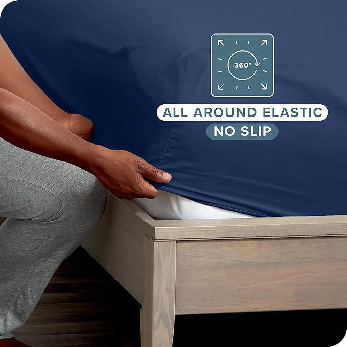 Bare Home 2-Pack Fitted Bottom Sheets Twin XL - Premium 1800 Ultra-Soft Wrinkle Resistant Microfiber - Deep Pocket (Twin XL, Dark Blue)