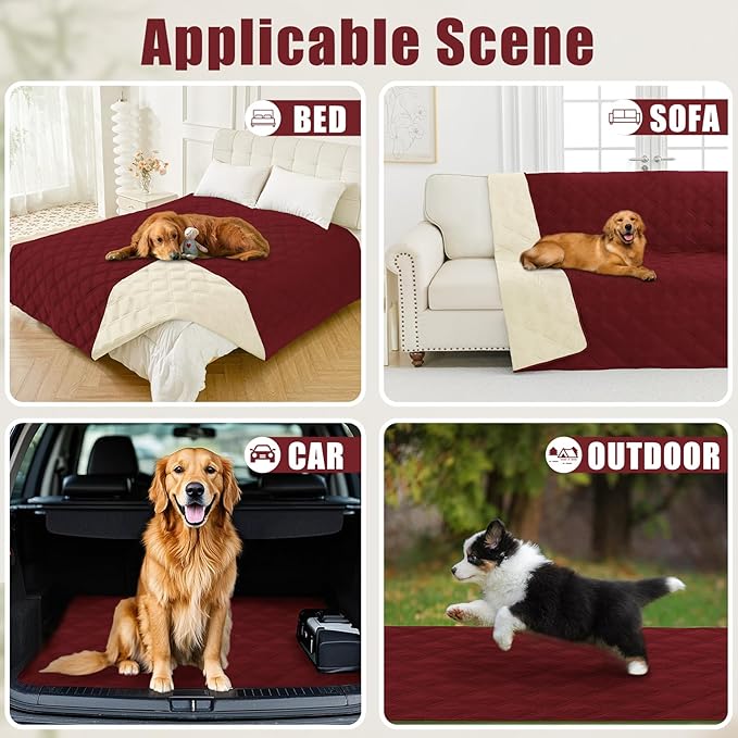 Smiry Waterproof Dog Bed Cover Blanket 52x82, Soft Reversible Pet Blanket, Washable Leakproof Cats Dogs Couch Cover for Sofa, Couch, Furniture, Lattice, Wine Red/Beige