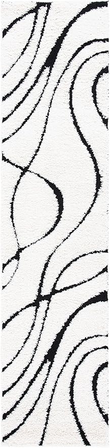 SAFAVIEH Florida Shag Collection Area Rug - 2'3" x 19' Runner, Ivory & Black, Non-Shedding & Easy Cleaning, Plush Thick Pile, Ideal for Living Room, Bedroom, Dining Space (SG471-1290)