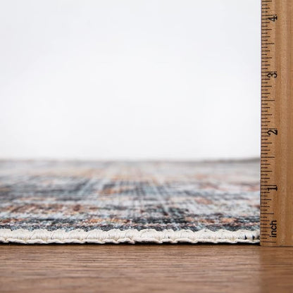 Bloom Rugs Washable Non-Slip 7 ft Runner - Teal/Peach Traditional Runner for Entryway, Hallway, Bathroom, and Kitchen - Exact Size: 2.5' x 7'