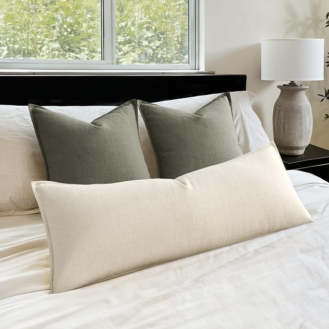MIULEE Christmas Decorative Euro Sham Pillow Covers 24x24, 2 Pack Large Boho Farmhouse Neutral Throw Pillows for Bed, Thick Textured Modern Linen Cushion Cases Couch Living Room Home Decor, Dark Green