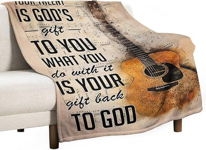 Guitar Music Throw Blanket for Girls, Women, Men, Kids, Adults - Soft Warm Cozy Fleece for Couch, Sofa, Bed 60"x80"