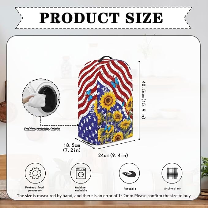 American Flag Sunflower Blender Dust Cover Stand Mixer or Coffee Maker Appliance Covers with Drawstring, Anti Fingerprint Dust Proof Stain Resistant Blender Cover for Kitchen