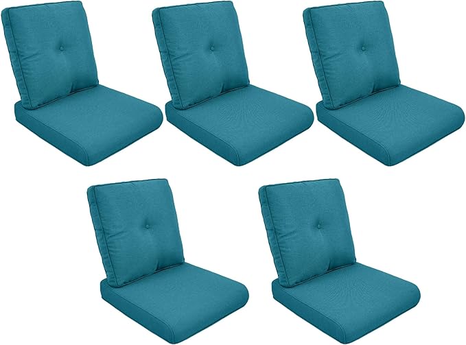 Patio Cushions for Outdoor Furniture - 22" x 25" x 4" UV Resistant Thick Foam Cushions Water Resistant Replacement Cushion for Outdoor Patio Furniture Chair/Sofa/Couch | Peacock Green | 5-Pack |