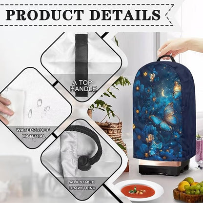 Blue Butterfly Blender Covers for Kitchen Food Processor Cover with Durable Handle, Dust Covers for Kitchen Appliances Stand Mixer or Coffee Maker Appliance Cover