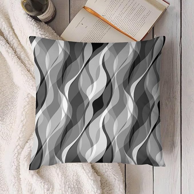 Grey Throw Pillow Covers Modern Abstract Black and Grey Striped Decorations for Bedroom Living Room Farmhouse Sofa Pillows Bed Couch 16x16 Inch