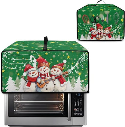 Air Fryer Toaster Oven Cover Fabric Convection Oven Cover with Pockets, Small Appliance Dust Protection for Christmas, L, 18.5 x 22.5 x 13 Inches, Snowman Guitar Musical Note Star Green