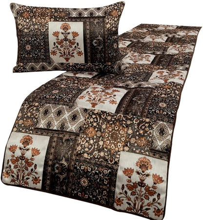 The HomeCentric King/Queen/Twin Brown Decorative CA King 86"x18" Bed Runner with Pillow Cover Quilted Bed Scarf on Satin Fabric - Parisa