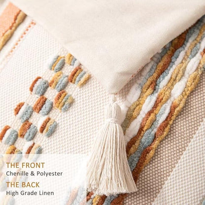 Boho Throw Pillow Covers 18x18 Set of 2 Woven Tufted Farmhouse Pillows Cover with Tassels Textured Striped Cushion Case Neutral Pillow Cases Decorative Pillowcase for Sofa Couch Bed,Orange