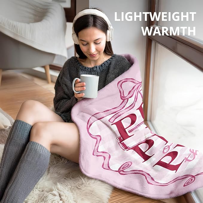 Pink Christian Blanket, Coquette Pink Bow Bible Verse Throw Blankets for Girly Room Bedroom Dorm Couch Bed Decor, Preppy Religious Scripture Blanket, Christian Gifts for Women, 50x60 Inch