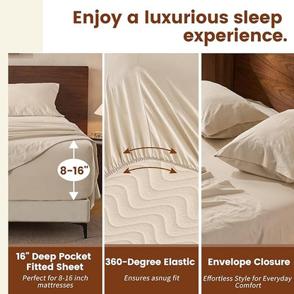 100% Linen Sheets King Size,Breathable & Durable 4-Piece Bed Flax Sheet Set,Soft All-Season Bedding for Hot Sleepers 16" Deep Pocket Oeko-TEX Certified,（King, Linen）