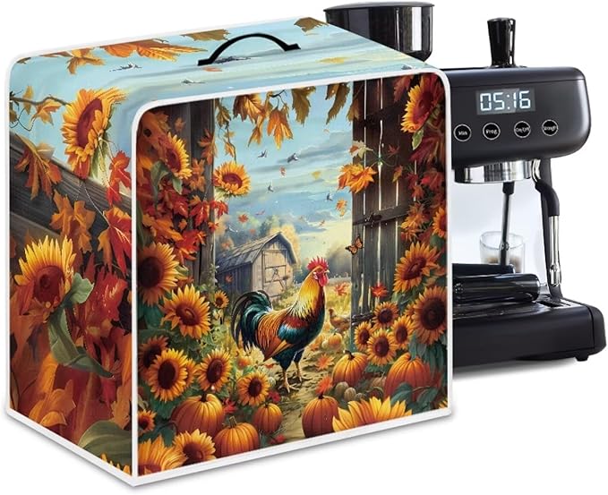 Coffee Maker Cover - Rooster Sunflower Mixer Juice Machine Protector - Washable Waterproof Covers