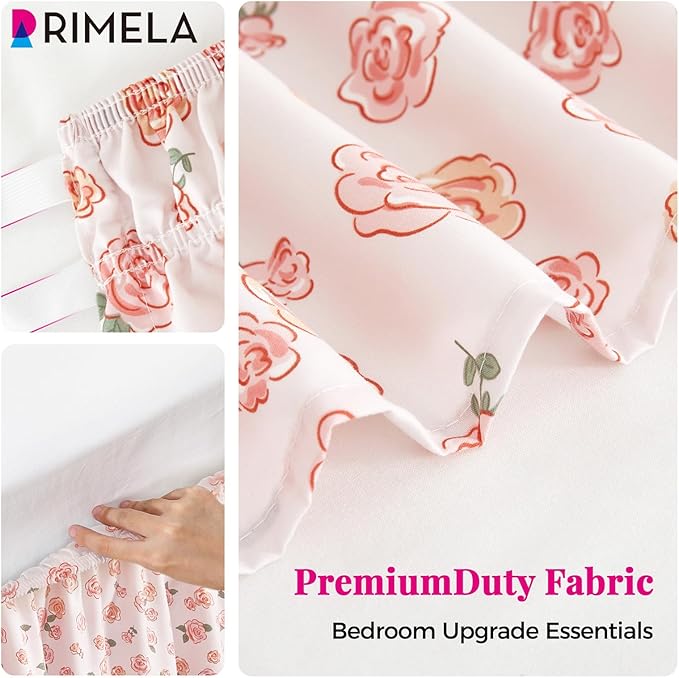 RIMELA Pastel Rose Bed Skirt Queen Size 15 Inch Drop, Elastic Bed Skirting for Bed Frame, Bedding Dust Ruffle Easy to Install, Lightweight Wrap Around Adjustable Bedskirt,Bedroom Decor