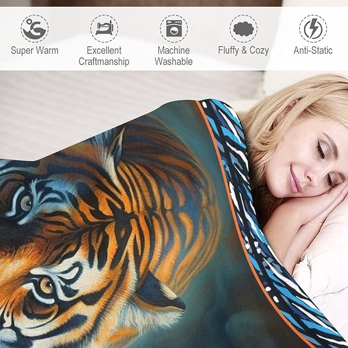 Tiger Blanket Tiger Throw Blankets for Couch Sofa Decor Soft Cozy Fleece Flannel Gifts for Men Women Adults Lover 60"x80"