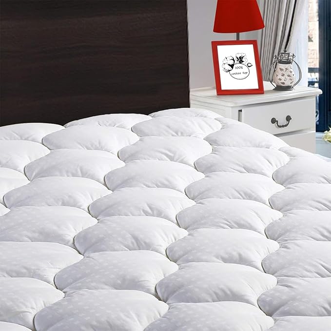 LEISURE TOWN Twin XL Mattress Pad Fitted Quilted Cotton Mattress Cover Cooling Soft Pillow Top Mattress Topper with Down Alternative Filling Mattress Protector with 8-21 Deep Pocket (39x80 White)