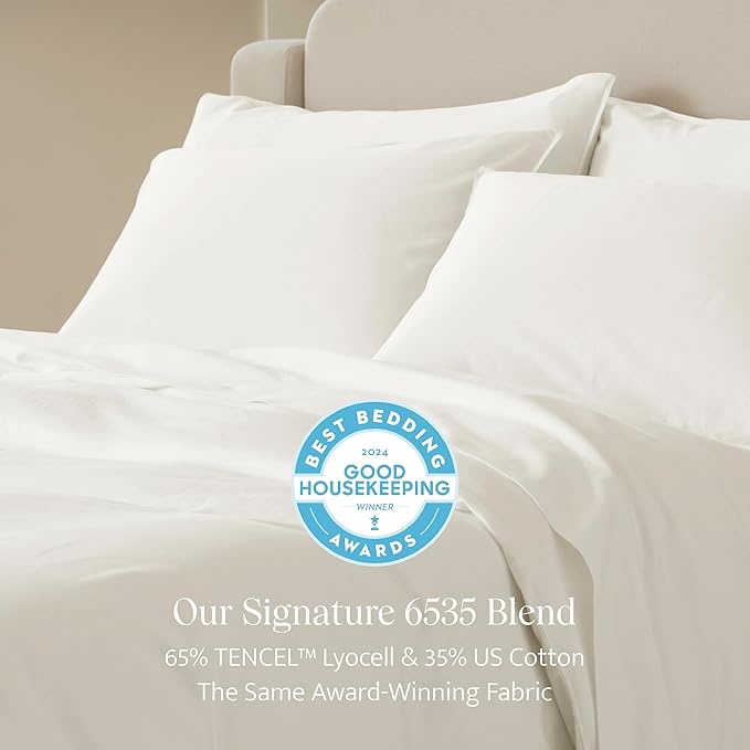 Double Stitch Cotton Tencel Duvet Cover - King Size Comforter Cover, Luxury & Soft Eucalyptus Lyocell Bedding Set for Hot Sleepers, Cooling, Smooth & Breathable, Button Closure, Cream, 106"x90"