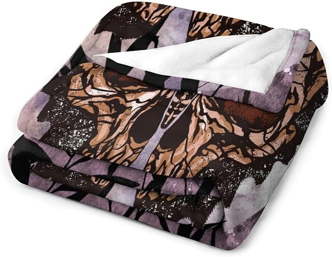 Death Moth Blanket, Boho Gothic Skull Moth Purple Starry Plant Full Moon Mysterious Witchy Throw Blanket for Couch Sofa Office Bed Travelling Bed Throws, 50"x60"
