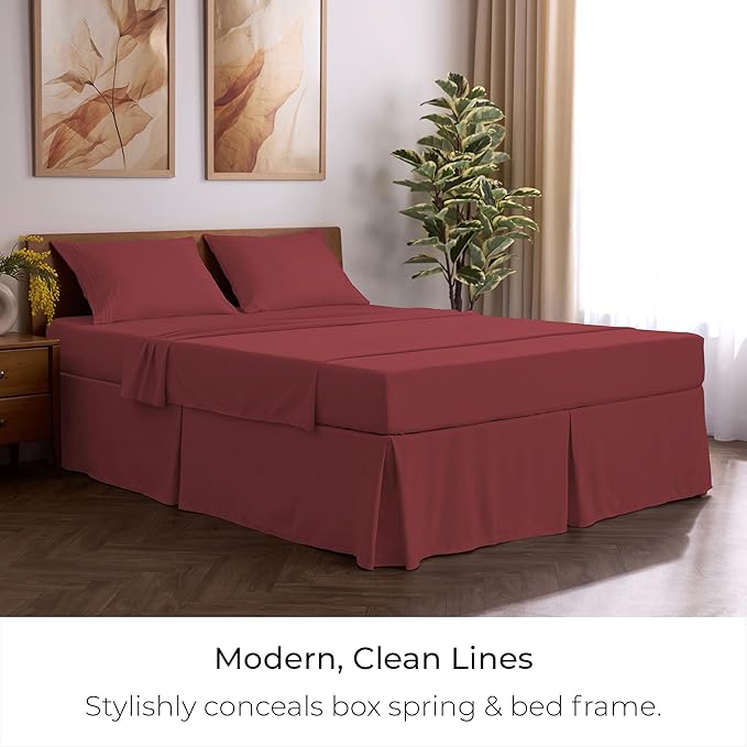 Mellanni Bed Skirt Twin XL Size - Bed Skirting - 15-Inch Tailored Drop Pleated Dust Ruffle - Hotel Luxury Bedding - Wrinkle, Fade, Stain Resistant - 1 Bedskirt (Twin XL, Brick Red)