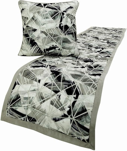 The HomeCentric King/Queen/Twin Grey Decorative Full 68"x18" Bed Runner with 2 Pillow Cover, Print & Embroidery Bed Scarf on Cotton Fabric - Grey Angular