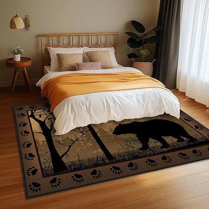 Rustic Area Rug 4x6,Bear Country Cabin Wildlife,Brown Carpets for Living Room,Ultra-Thin Washable Throw Rugs Indoor Vintage Rugs Non Slip Accent Floor Mats for Bedroom,Dining Room,Laundry Room