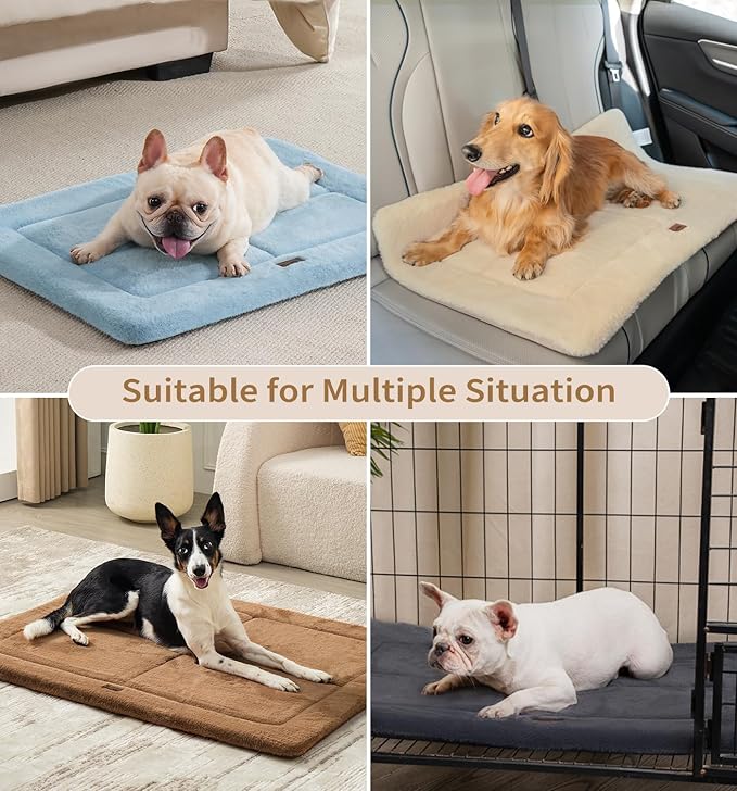 MADE 4 PETS Dog Crate Pad Bed for Large Dogs, Washable & Reversible, Anti-Slip Kennel Mat for Cozy Sleeping, Soft Fluffy Dog Bed for Indoor & Outdoor Use, 44"x32", Brown