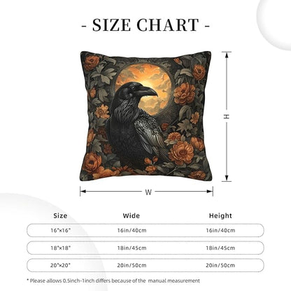 Mystical Raven Art Print Decor, William Morris Abstract Vintage Floral Design 16x16 inches Throw Pillow Covers Square Pillowcases Decor for Bed Couch Sofa Room Cushion Covers