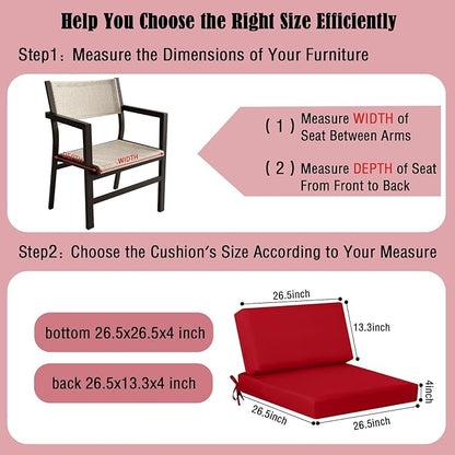idee-home Outdoor Cushions for Patio Furniture, Outdoor Seat Cushion, Waterproof Couch Hampton Bay Deep Seat Replacement Chair Cushions for Garden Lawn Backyard Deck, 26.5 x 26.5 Red