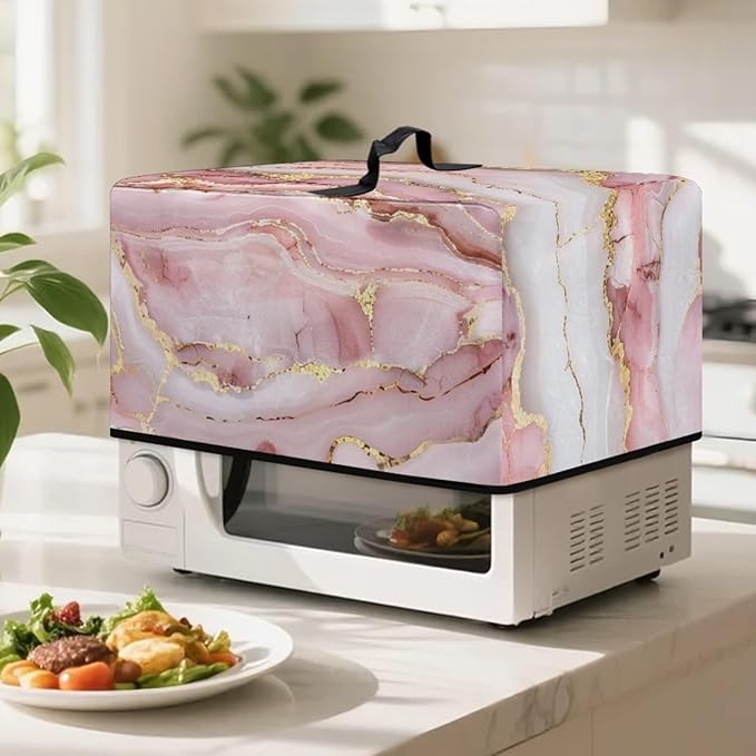 Microwave Oven Cover, Marble Dust Oil Proof Polyester Waterproof Fabric Cloth Machine Protector Decorative Kitchen Appliance Cover Washable Microwave Dust Covers, Pink