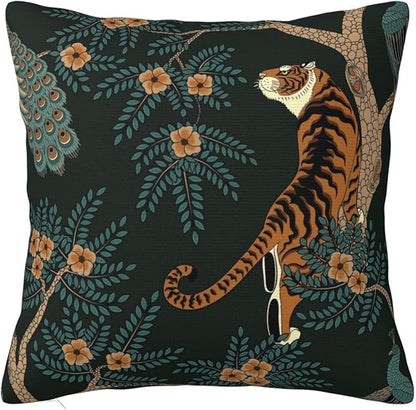 NBFKDO Pillow Cover,Tiger and Peacock (1) Throw Pillow Case Modern Cushion Cover Square Pillowcase Decoration for Sofa Bed Chair Car 26 X 26 Inch