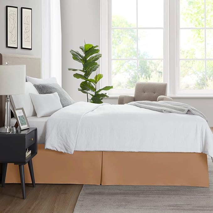Nestl Light Brown Twin Bed Skirt - Twin Size Bed Skirt 14 Inch Drop - Brushed Microfiber Bed Skirts - Hotel Quality Pleated Bed Skirt - Shrinkage & Fade Resistant