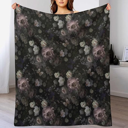Vintage Gothic Floral Blanket, Black Pink Flower Rose Black Garden Roses Blooming Boho Throw Blankets for Home Bedding Couch Decor, 30"x40"