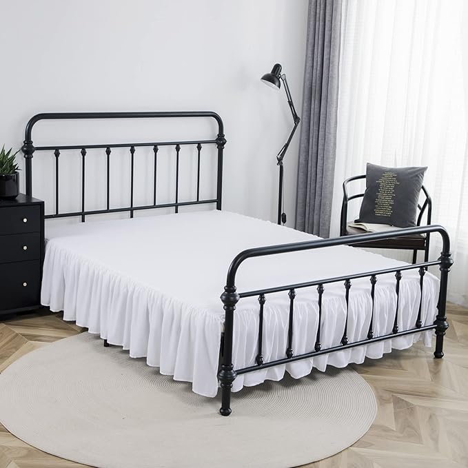 Bed Skirt Queen Size Ruffled Bed Skirt with Split Corners, 14 Inch Drop Dust Ruffle Bed Skirt with Platform, White