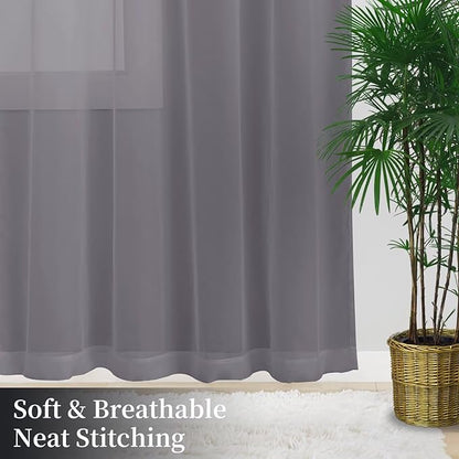 Sheer Curtains 72 Inches Long 2 Panels, Rod Pocket Short Curtain for Kitchen, Bedroom, Cafe Window(Grey 38" W x 72" L)