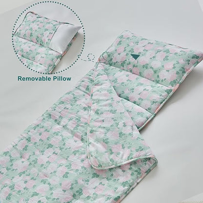 Toddler Nap Mat with Removable Pillow,Ultra Soft Slumber Bags for Girls,Kids Sleeping Bags with Roll Up Design, Perfect for Preschool,Daycare,Kindergarten