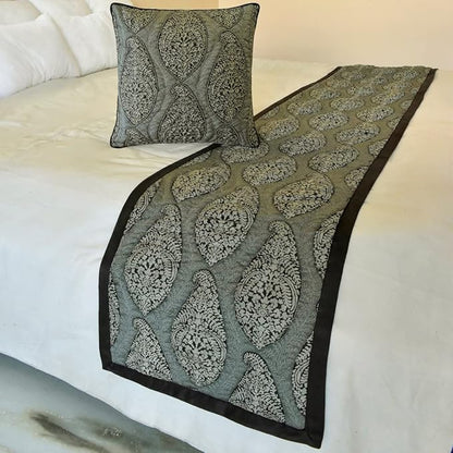 The HomeCentric King/Queen/Twin Grey Decorative Full 68"x18" Bed Runner Without Pillow Cover, Paisley & Beaded Bed Scarf on Jacquard Fabric - Paisley History
