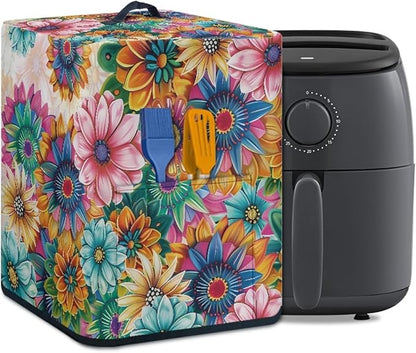 Dust Cover for Air Fryer and Extra Accessories, Dust Proof Easy to Clean Electric Appliance Cover With Pockets and Handle, Boho Flower