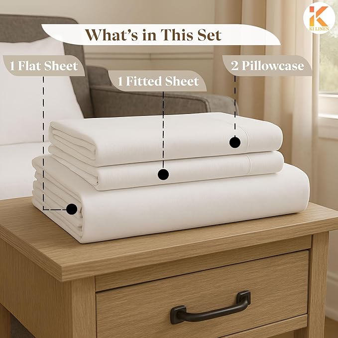Sleeper Sofa Bed Sheet Set - Full Size 4 PC's Sheet Set Sofa Bed Sheets - 100% Cotton 400 Thread Count Sofa Sheets - Sleeper Sofa Sheets - Fits Mattresses Up to 6" Drop - White